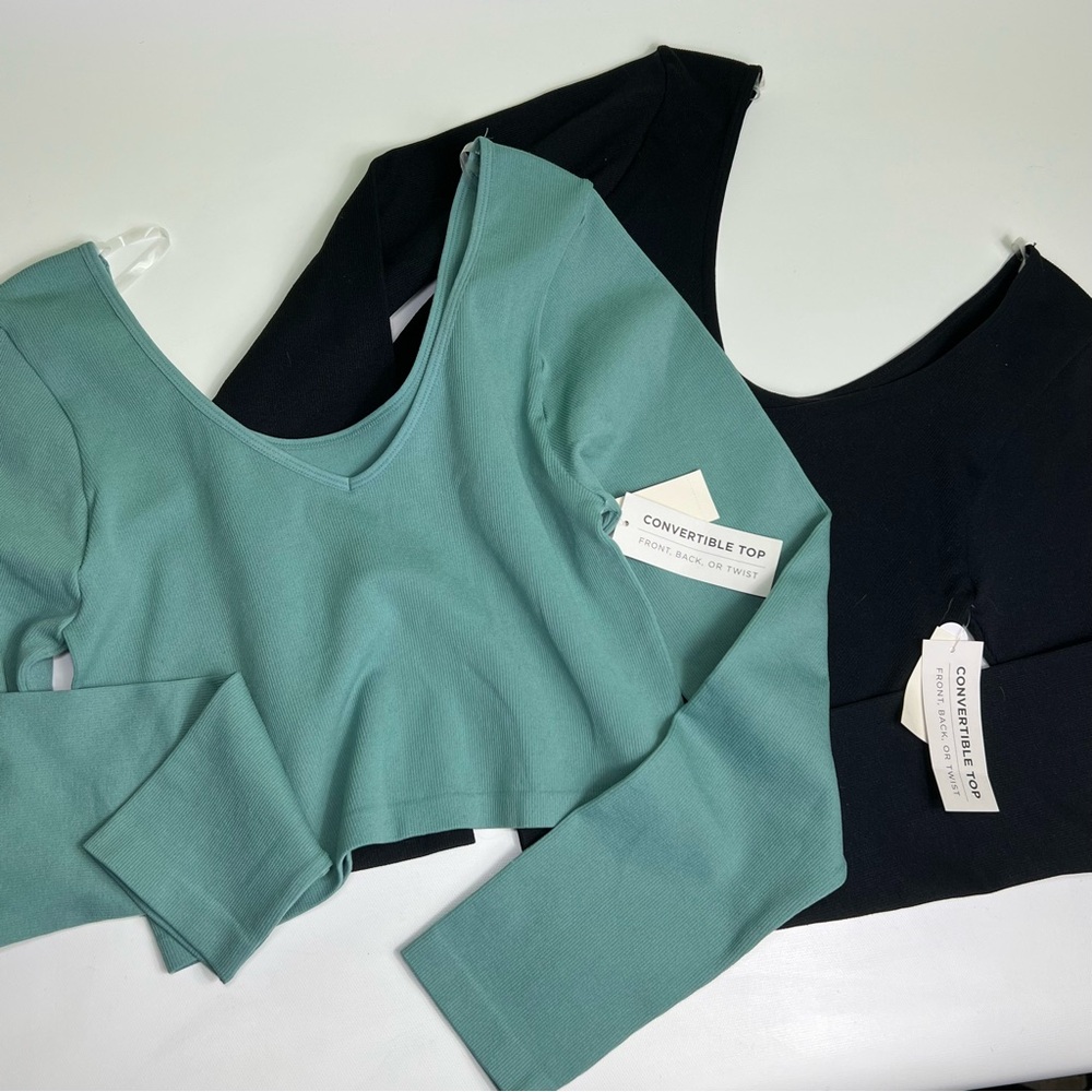 Aeropostale Long Sleeve Seamless V-Neck Crop Tops bundle size L NWT